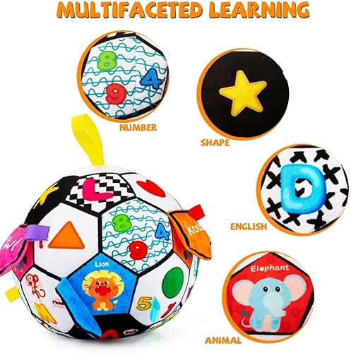 Miniatura 6 de Inbeby Pelota sensorial para bebés de 6 12 meses pelota de fútbol musical de felpa para niños pequeños de 1 2 3 juguete de bebé de alto contraste en