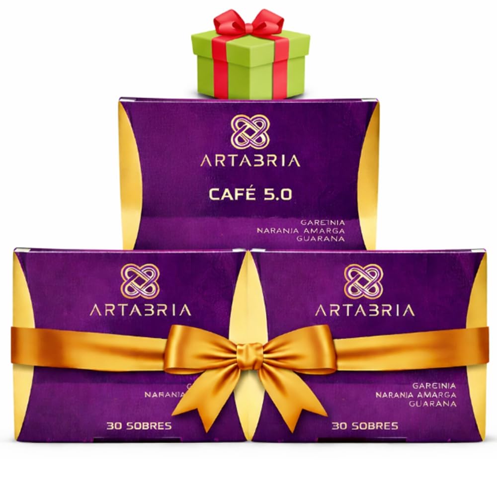 Cafe ARTABRIA 5.0 con Garcinia, Naranja Amarga y Guarana, 90 Sobres Individuales, Café Soluble, Estimula Metabolismo, Aumenta Gasto Energético + Regalo de Cortesía, Pack Hipnotik Casuality