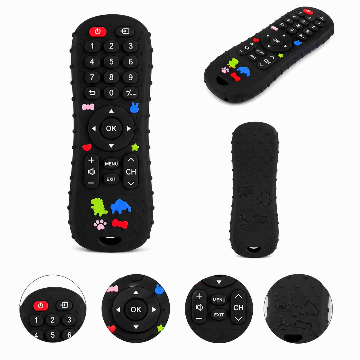 Baby Silicone Remote Control Teether | BPA Free Soft Teething Toy for Babies 3+ Months | Food Grade Silicone Chew Toy with Sensory Texture | Easy Grip Infant Teether (Black)-image-2