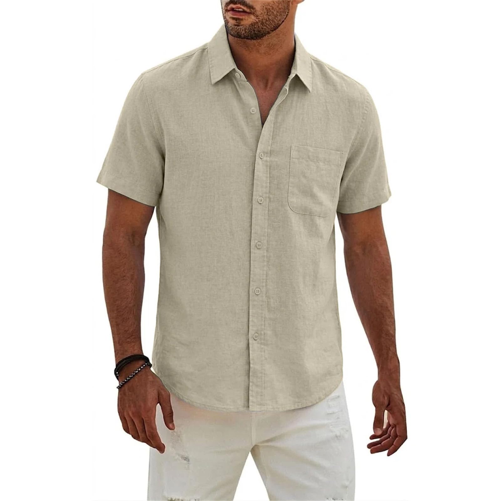 Camiseta de manga corta para hombre, elegante, informal, de trabajo, algodón, lino, moderna, para uso diario