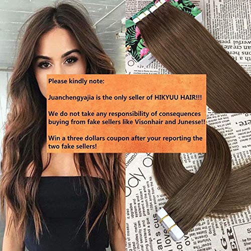 HIKYUU 24" 50g/20pcs Seamless Skin Weft Tape in Human Hair Extensions Light Brown Seamless Remy Invisible Tape in Hair Extensions Real Human Hair