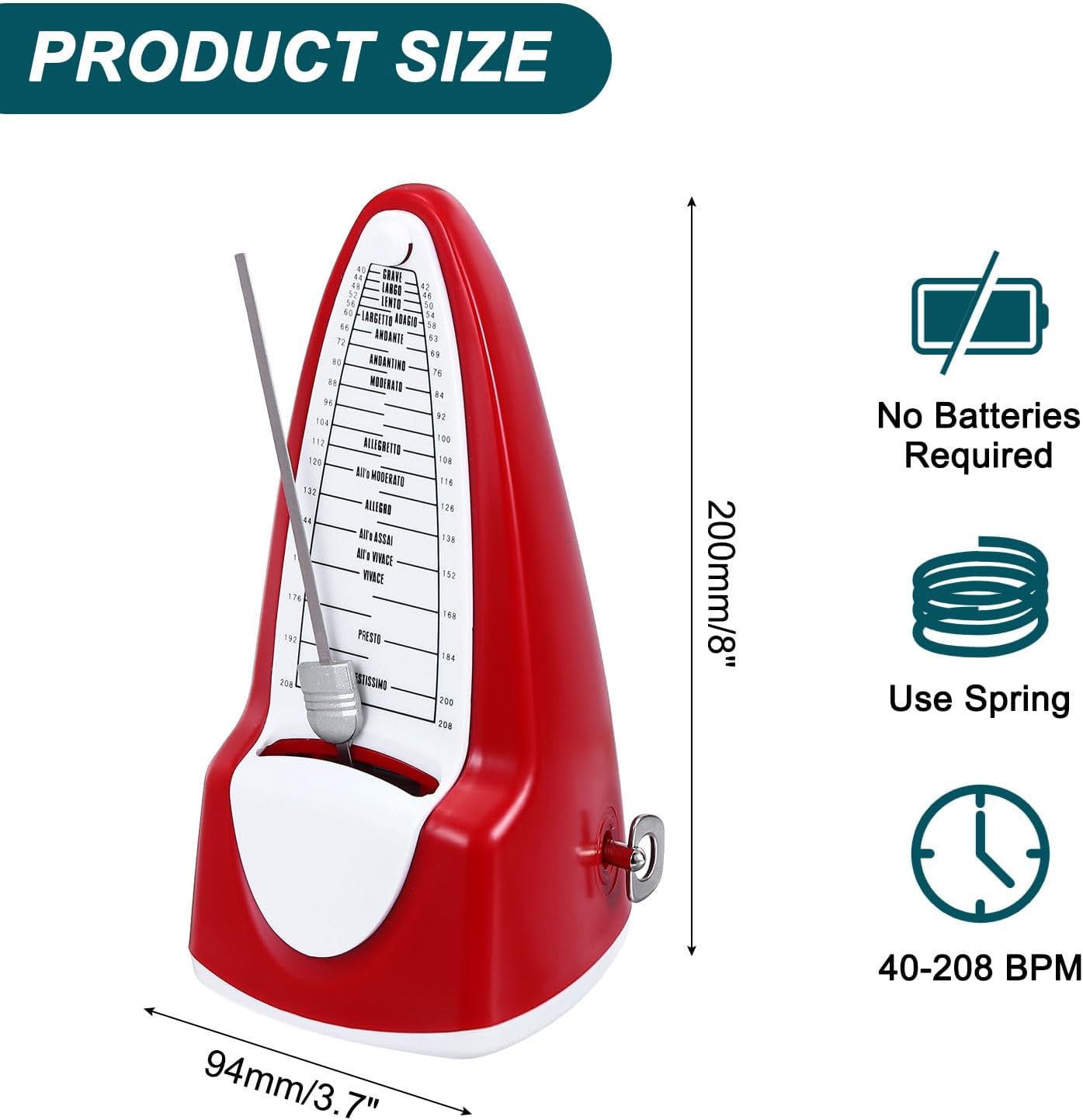 MECCANIXITY Mechanical Metronome,High Accuracy Professional Musical Timer Universal Music Metronome for Piano Guitar Violin Ukulele Player,Dark Red