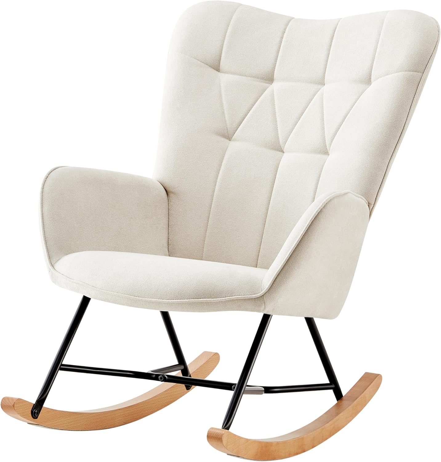 HOME DESIGN & CONFORT® Mecedora Lactancia Especial de Tela | Sillón Relax con Diseño Moderno y Ergonómico (Requiere Montaje) (Beige con Botones.) (Beige Sin Botones)