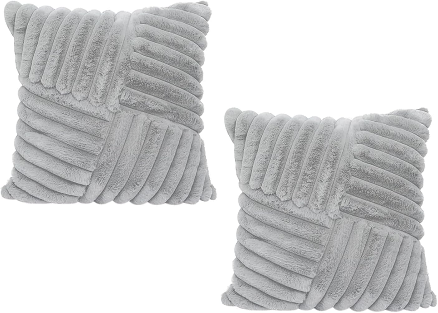 All Smiles Couch Decorative Throw Pillow Covers 18x18 Set of 2 Faux Fur Plush Soft Fluffy Velvet Cushion Case Cozy Fuzzy Striped Pillowcase Home Decor for Sofa Living Room Bedroom,Gray - Image 2