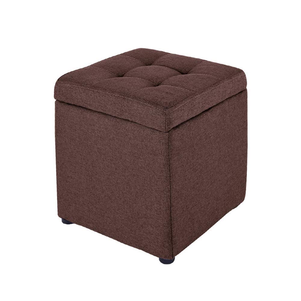 Pouf repose-pieds carré marron en lin 30x30x35 cm coffre de rangement salon