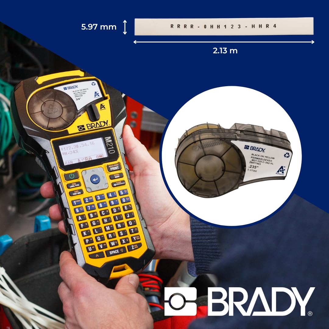 Brady Nastro Etichettante PermaSleeve Termorestringente per M210, M211 – Etichettatura Elettrica e Marcatura Cavi – nero su bianco (6.00 mm x 2.10 m) – M21-125-C-342