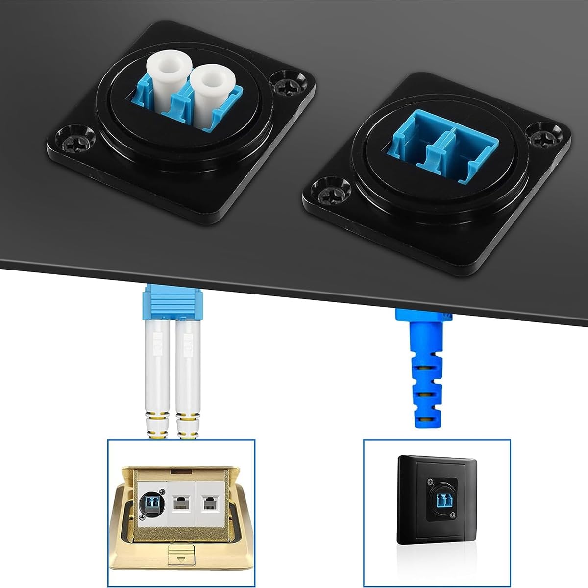 Adaptador de fibra óptica LC tipo D 2 unidades conexión rápida módulo doble paso aleación de zinc negro 23.6 mm 23.8 mm