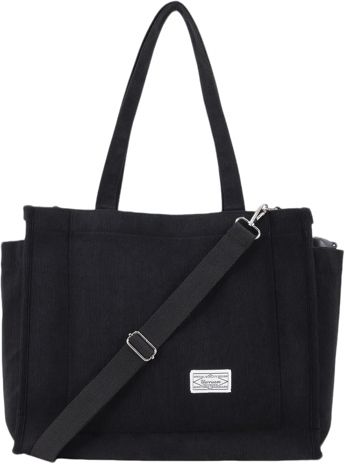 UERRUAM Tote Bag for Women with Compartments,Large Corduroy Tote for Work Travel College Book Bag Hard Bottom Crossbody Bag