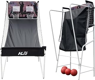 HLC Basketball Arcade Game Set, Foldable Electronic Basketball Game for Kids with 8 Game Modes，Voice Prompt, Double Hoops and Scorer, Indoor Outdoor Basketball Hoop Game for Kids or Adult