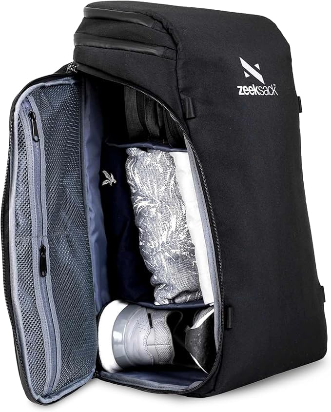 Zeeksack Rucksack Schwarz 30L The Organizer Backpack & Reiserucksack mit Laptopfach herausnehmbaren Trennern & Smart Pockets Handgepäck-Rucksack fürs Flugzeug Arbeit Fitness & Wochenendtrips