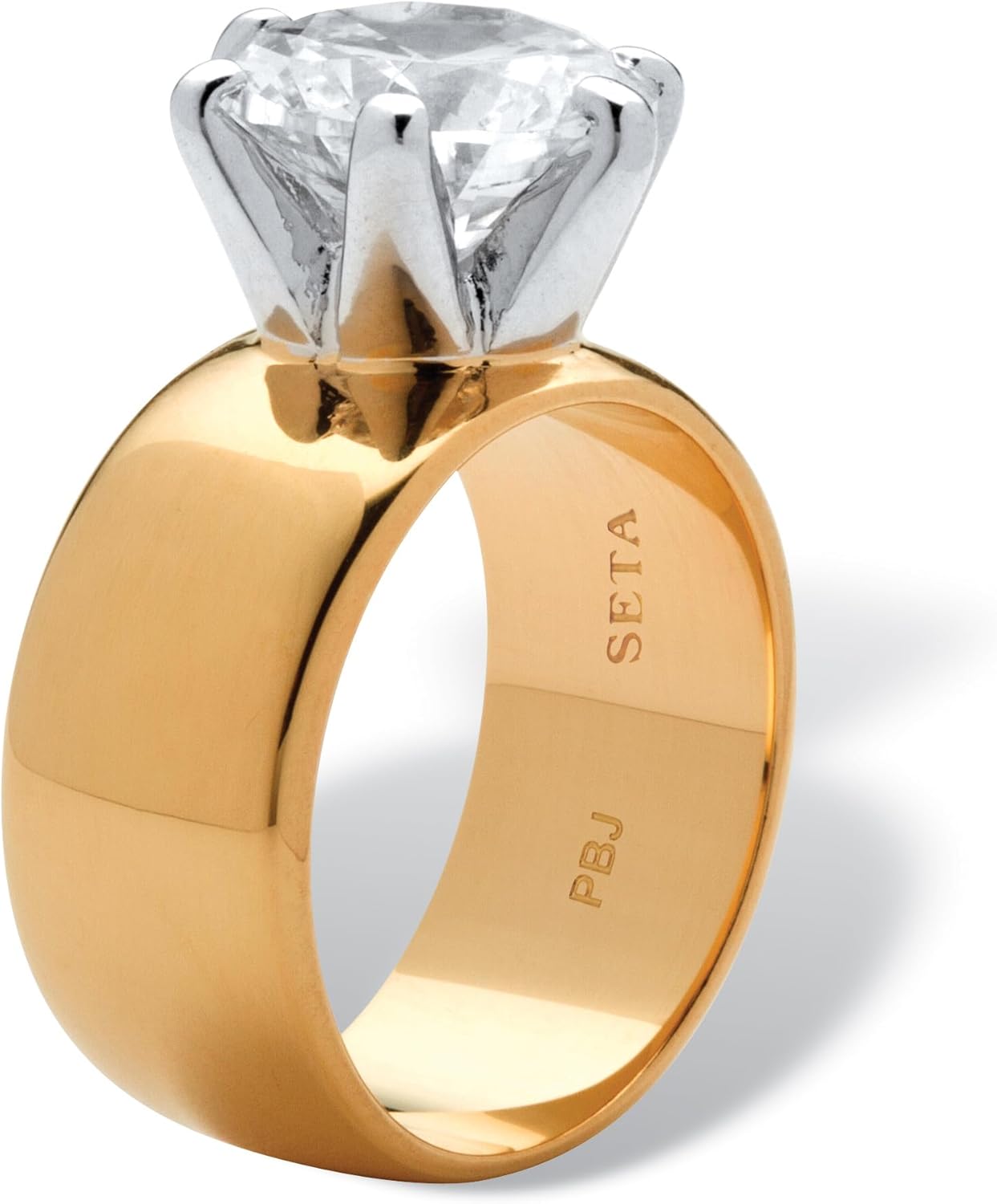 PalmBeach Yellow Gold-plated Round Cubic Zirconia Solitaire Engagement Ring Sizes 5-10 - Image 2