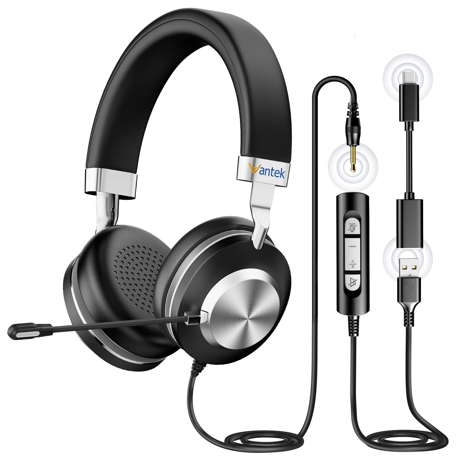 Amazon.co.jp: Wantek 有線ヘッドセット USB TypeC 3.5mm 両耳 新型