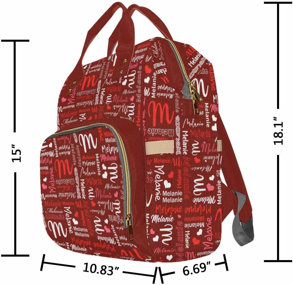 Artsadd Custom Monogram Baby Backpack Gifts for Mom, Personalized Red Hearts Diaper Backpack with Stroller Straps Large Capacity Nappy Bag for Baby Shower