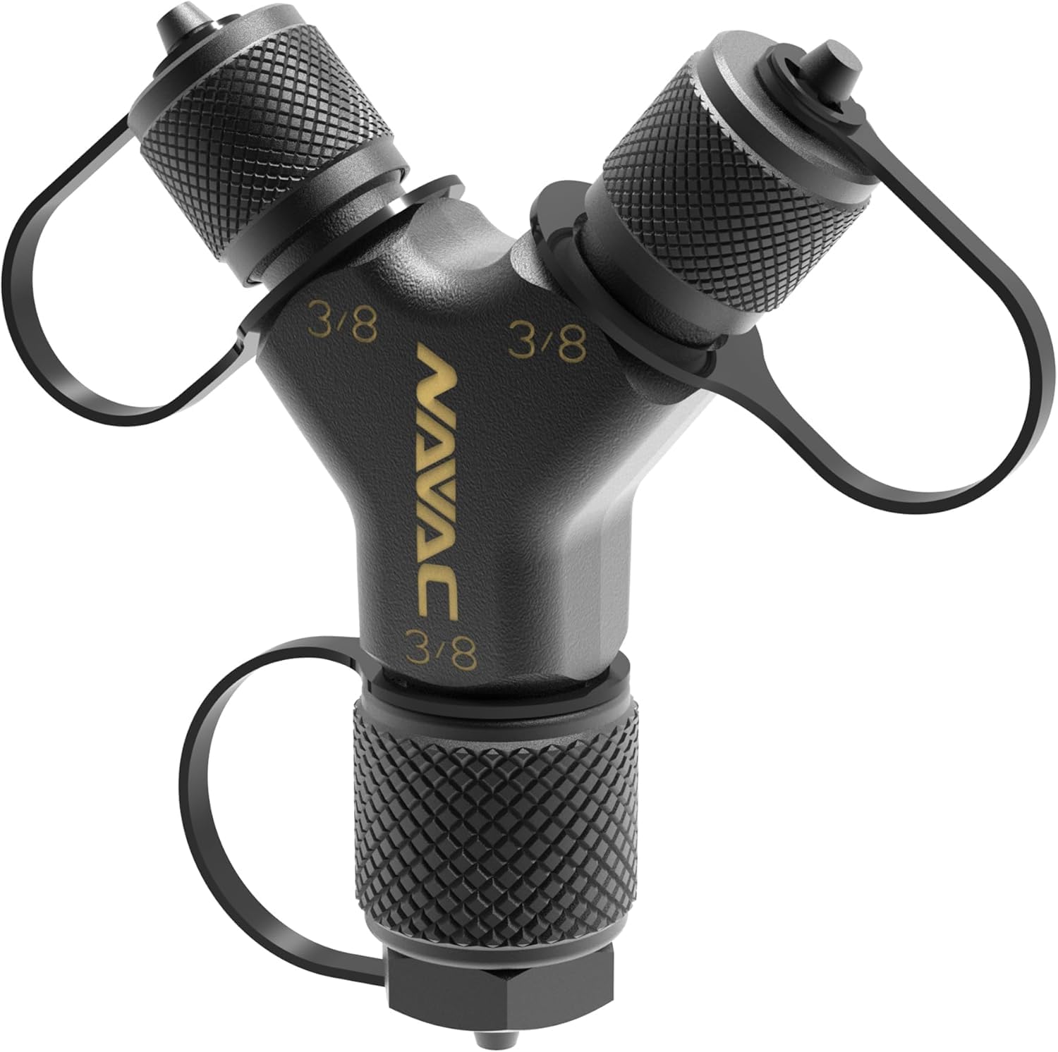 NAVAC F1028 Rapid-Y Connection Fitting for Faster Evacuation and Recovery - Solid Brass Y-Shaped Adapter - Large Internal Diameter - 2-Way Hose Splitter for HVAC - 2 x 3/8″ to 1 x 3/8″