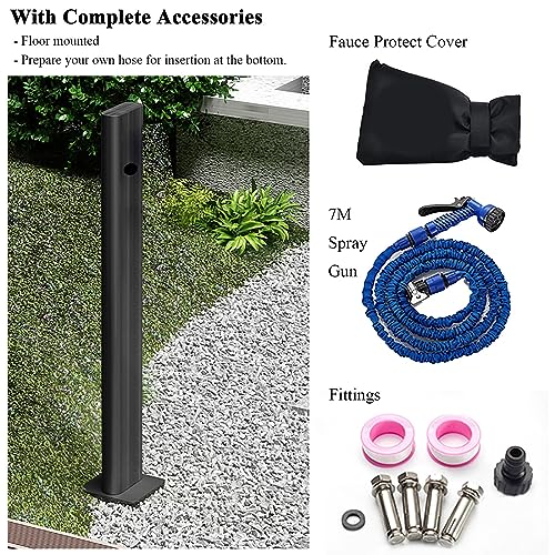 Poste de agua de acero inoxidable de 34 pulgadas con colgador de manguera negro 2
