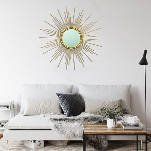 Miniatura 7 de MAIKAILUN Espejo de pared dorado de 24 pulgadas, decoración para el hogar, arte de pared colgante redondo moderno para sala de