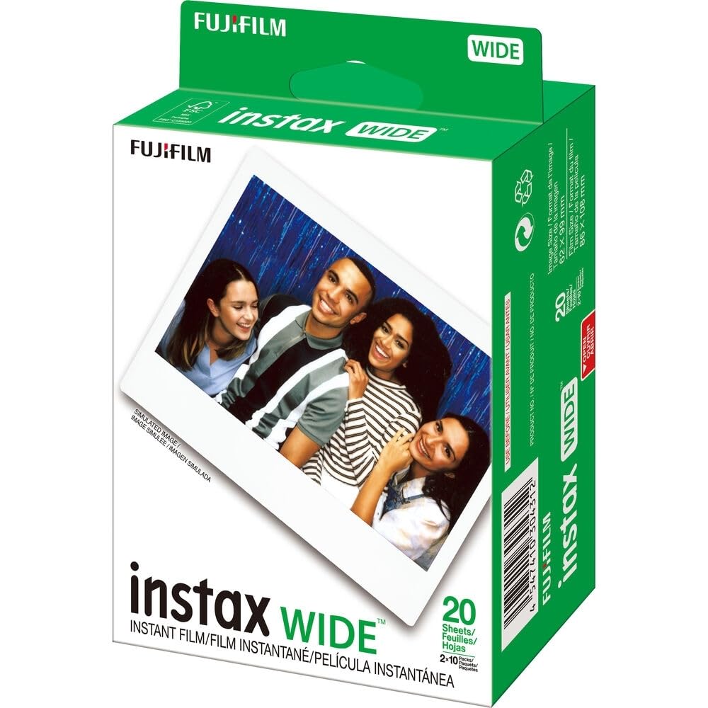 FUJIFILM INSTAX Wide 400 Instant Camera Bundled with INSTAX Wide Instant Film | 20 Exposures + Wide Album & Colored Frames + Cleaning Cloth (4 Items)