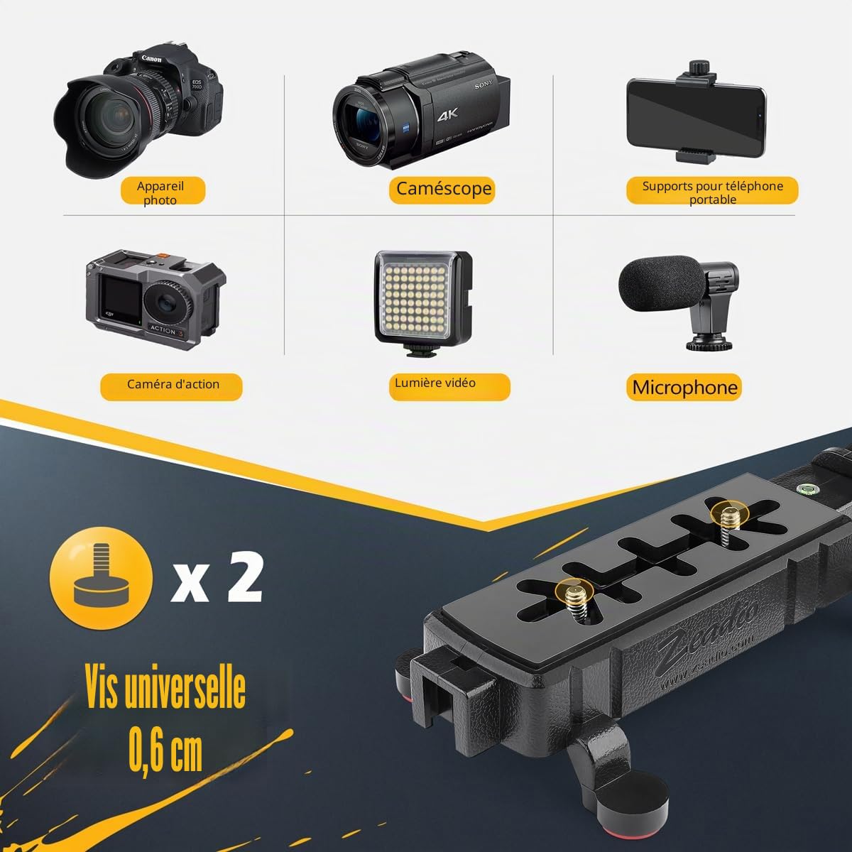 Zeadio Poignée de stabilisation d’Action vidéo avec Monture Cold Shoe pour ompatibilité avec Toutes Les caméras, caméscopes, caméras d’Action, DSLR