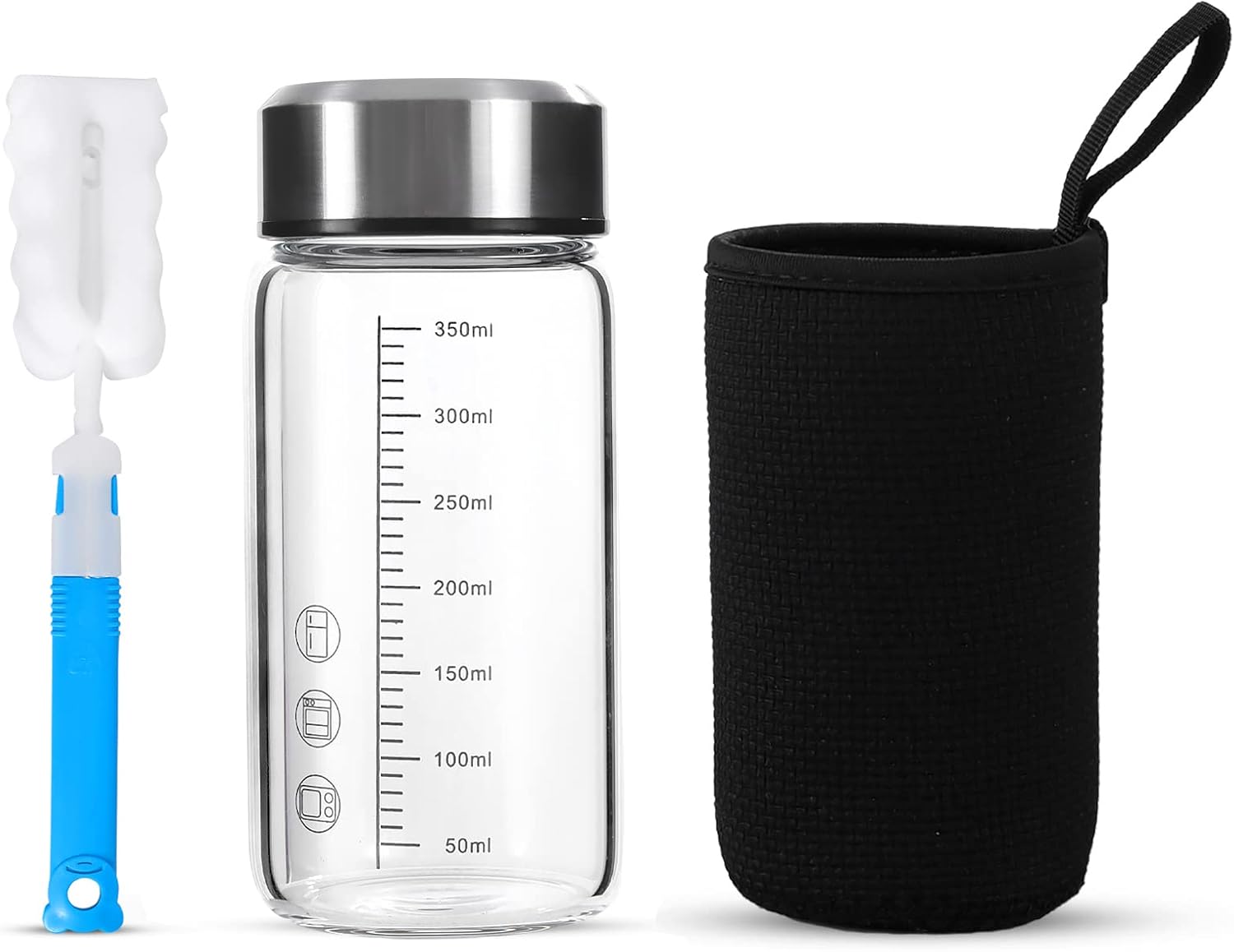 TONGRANGLIFE 12oz Glass Water Bottle,Glass Shaker Bottle,Small Glass