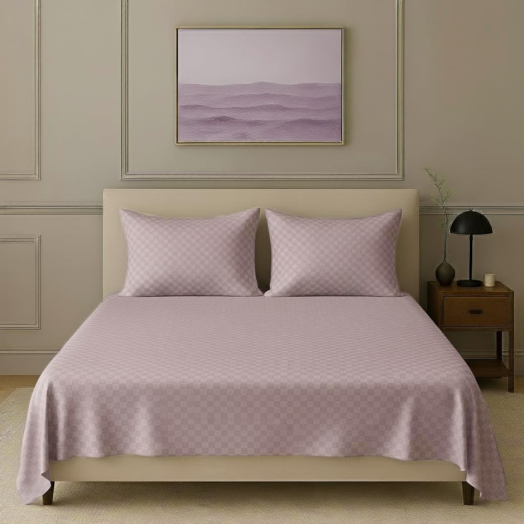Trance Home Linen Premium Pure 100% Cotton 300TC Jacquard Weave King Size Flat Bedsheet with 2 Pillow Covers | Hypoallergenic & Ultimate Comfort for Skin (108 x 108 inch, Cameo Rose)-picture-28