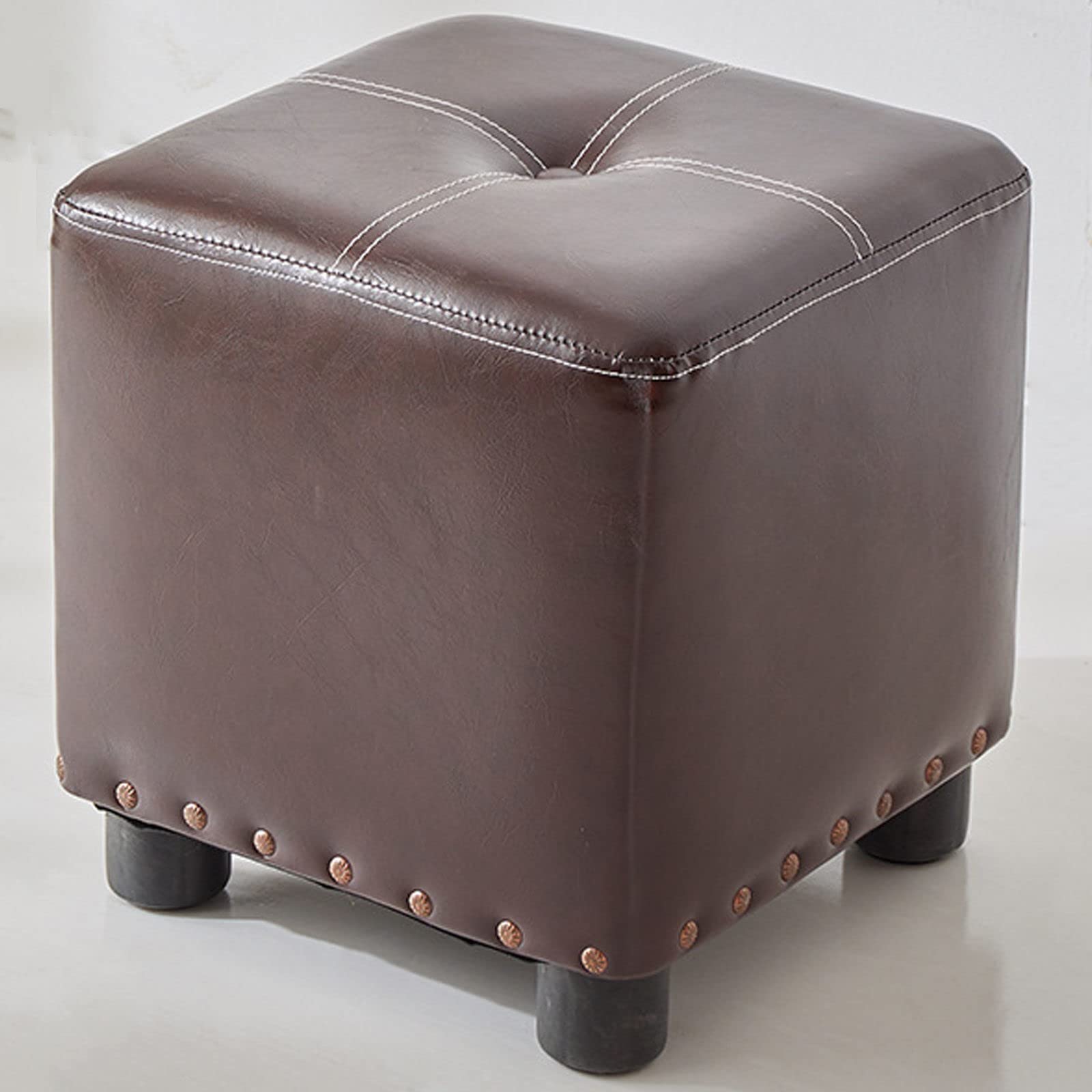 LMMIAOZ Soft Leather Square Ottoman Footrest for Adults, Stackable Pouf Stool, Portable Padded Foot Seat for Living Room & Bedroom - Deep Wine - 13.8"