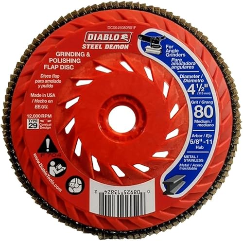 Diablo DCX045080B01F - Disco de acero para metal con cubo de velocidad, 4-1/2 pulgadas, grano 80, grano medio, 12,000 RPM máximas, tipo 29
