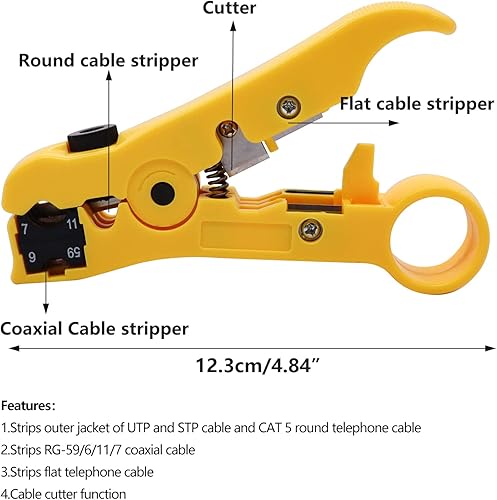 Miniatura 6 de mxuteuk RG59 RG6 Herramienta de crimpadora de cable coaxial, herramienta de compresión coaxial, pelacables con 5 conectores de compresión tipo F RG6