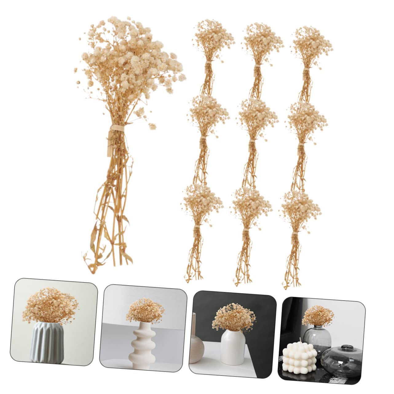 Cabilock 4 Stück 10 Schleierkraut Kleiner Strauß Babys Trockenblumenstrauß Gepresste Trockenblumen Weiße Trockenblumen Rohrkolben Trockenblumen Zum Basteln Beutel Beige Getrocknete Blumen