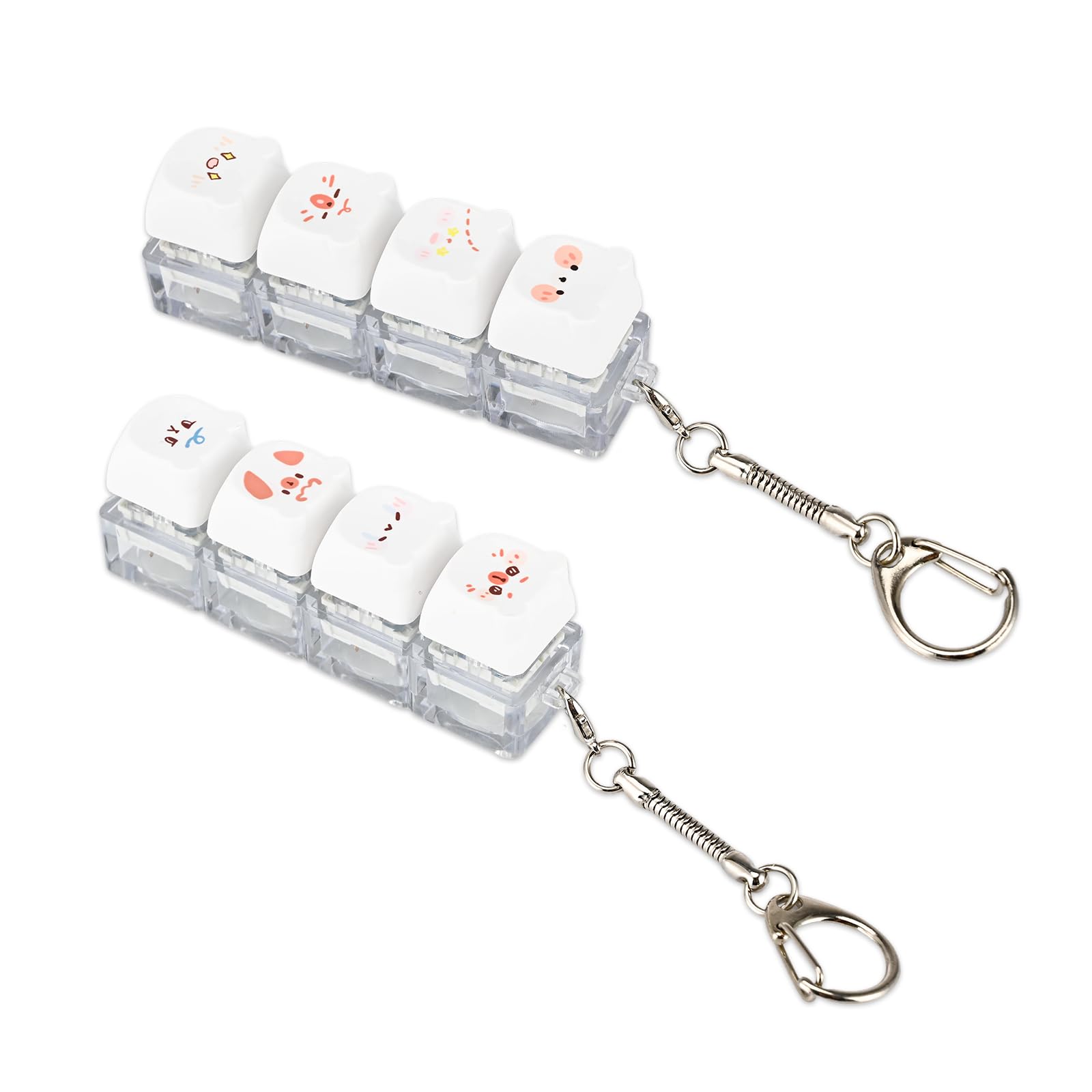 2Pcs Bear Keyboard Fidget Toy, Keyboard Clicker Fidget Toy with 4 Keycaps, Cute Fidget Keychain, Funny Stress Relief Toys for Travel Office Home