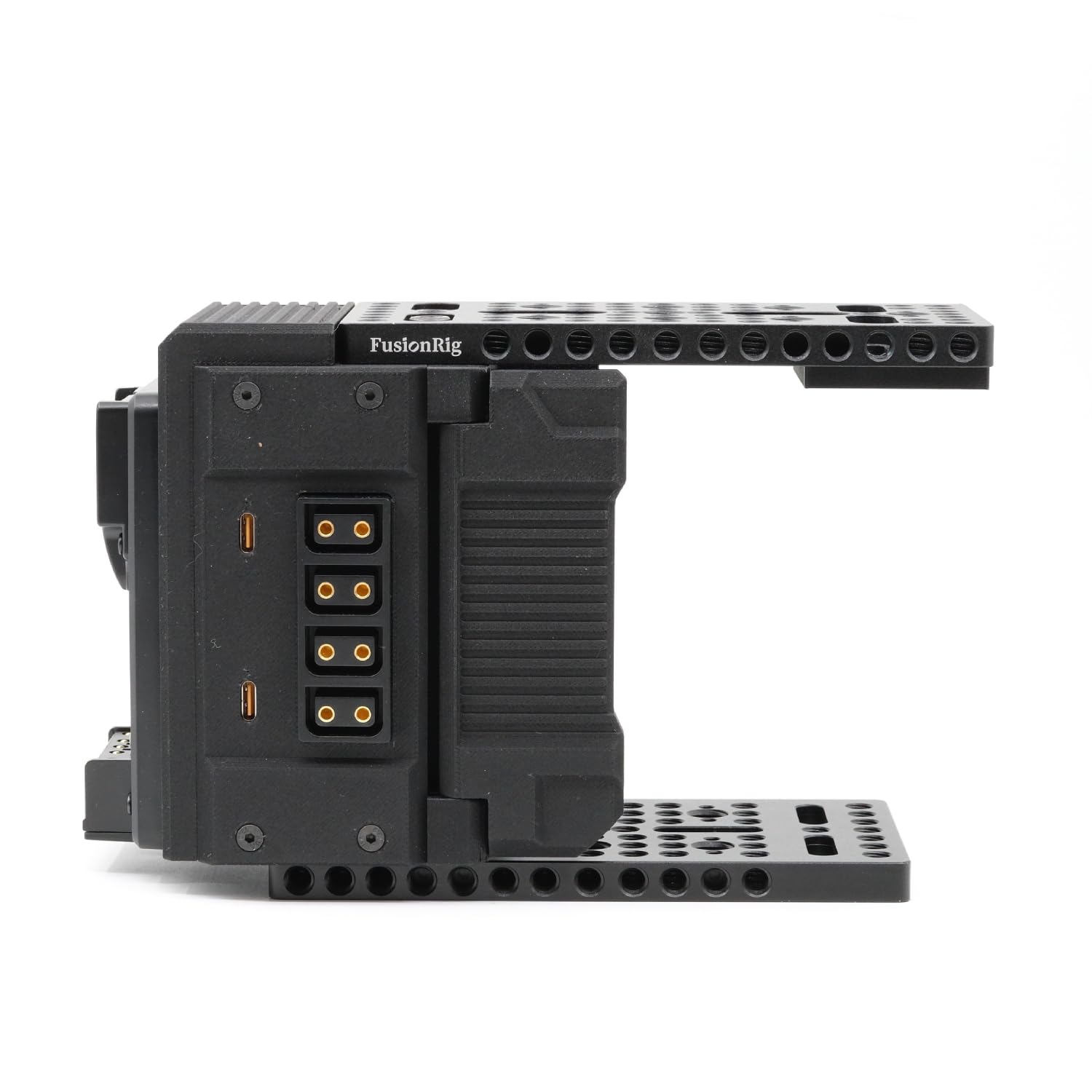 FusionRig Moduł rozszerzający do klatki aparatu Nikon ZR, kompatybilny z SmallRig 5467, uchwyt akumulatora V-Mount, rozdzielacz D-Tap, dwa wyjścia USB-C (65 W), lekka konstrukcja ze stopu aluminium i