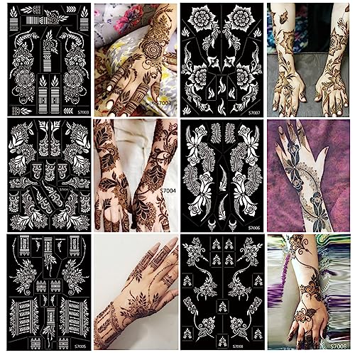 10 Sheets Henna Tattoo Stencils, Temporary Tattoo Template for Arm Hand