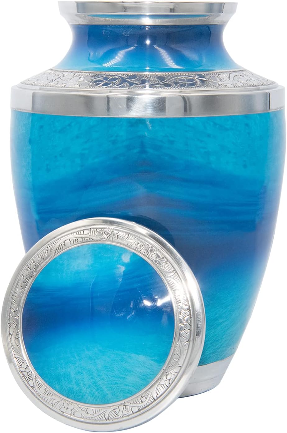 Ocean Lover's Human Cremation Urn with Matching Keepsake, Velvet Bag and Personalization, Blue Ocean Funeral Urn Set