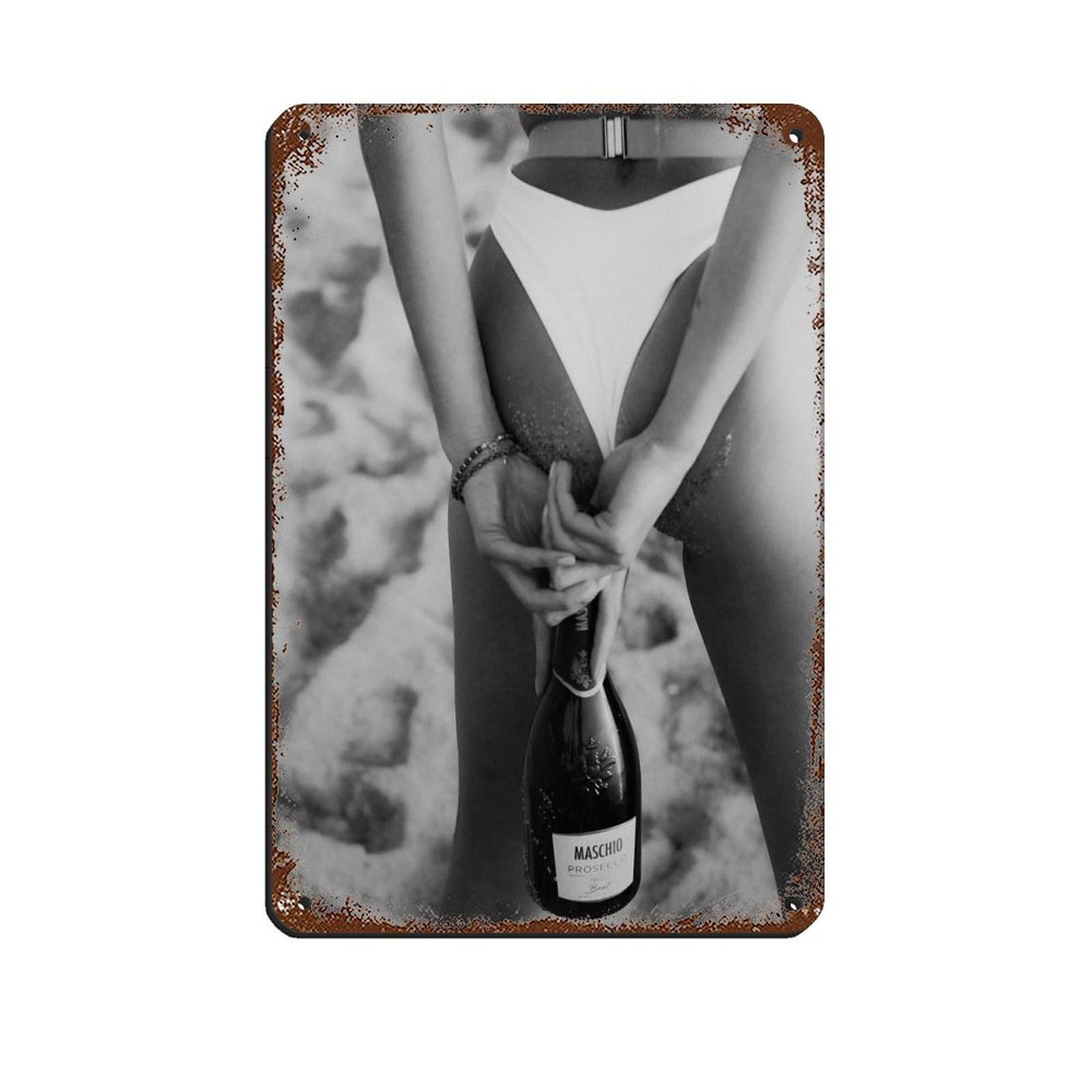 Feminist Poster, Woman Drinking Wine in Beach Retro Poster Metal Tin Sign Chic Art Retro Iron Painting Bar People Cave Cafe Family Garage Poster Wall Decoration 8x12inch(20x30cm)