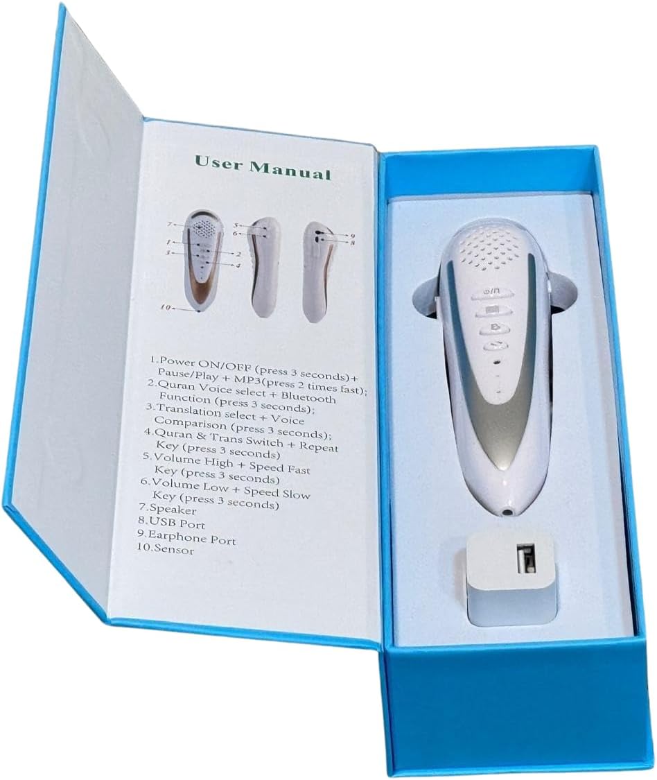 Quran Reading Pen 32GB Didital Quran Reader Translator with Multilingual 25 Reciters, Rechargeable Talking Reader for Quran Muslims Gift Ramadan Islamic Gift (Without Book) (Silver)