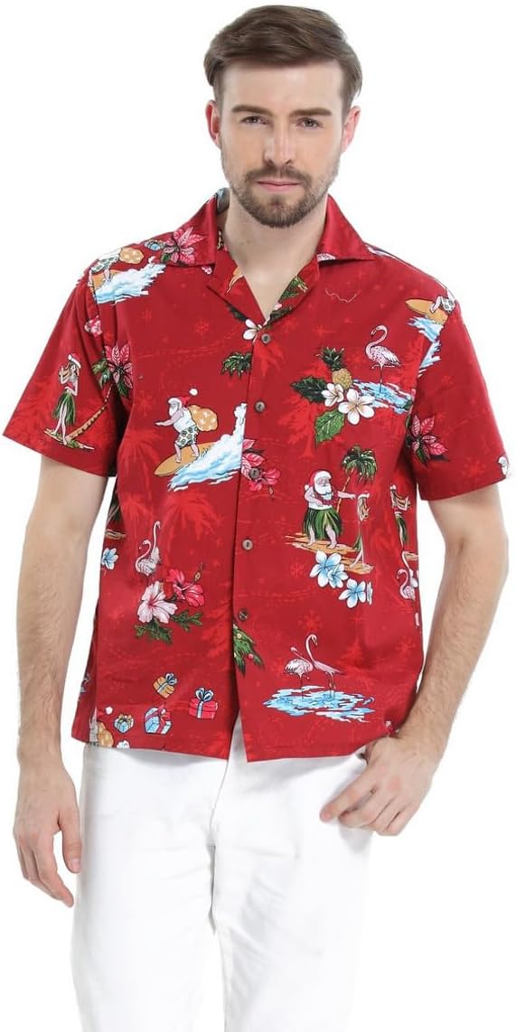 Matchable Family Hawaiian Luau Men Women Girl Boy Clothes in Christmas Santa in Hawaii Red - Image 2