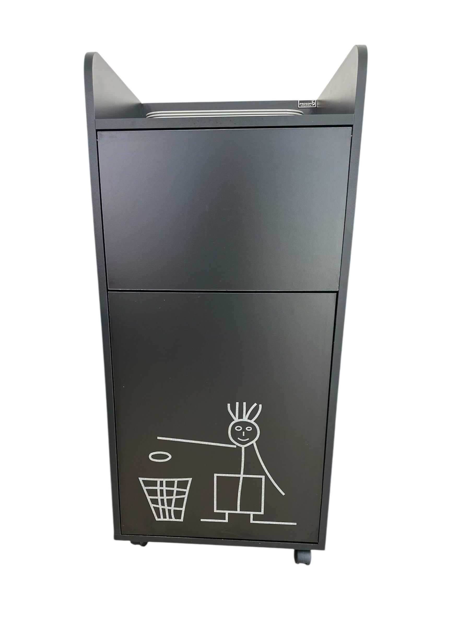 Mueble de basura para comida rápida, aperitivos, cafetería, comida rápida, profesional, horeca, con bandeja de PVC y escotilla basculante, color negro
