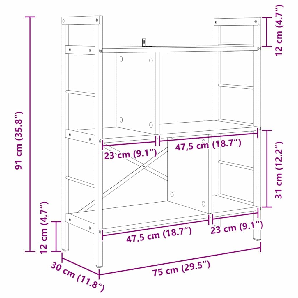 Estantería de madera de roble Artisan, con marco de acero resistente, 75 x 30 x 91 cm, para salón, oficina, estudio, independiente con mucho espacio de almacenamiento y estante versátil