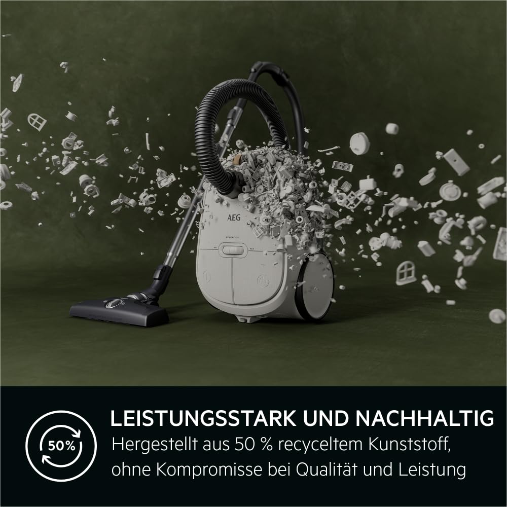 AEG AB61H6SW Staubsauger mit Beutel/hohe Saugleistung auf Allen Böden/inkl. Zusatzdüsen / 50% Recyclingkunststoff/ideal für Asthmatiker, Allergiker, Haustierbesitzer / 12 m Kabel / 850 W/weiß