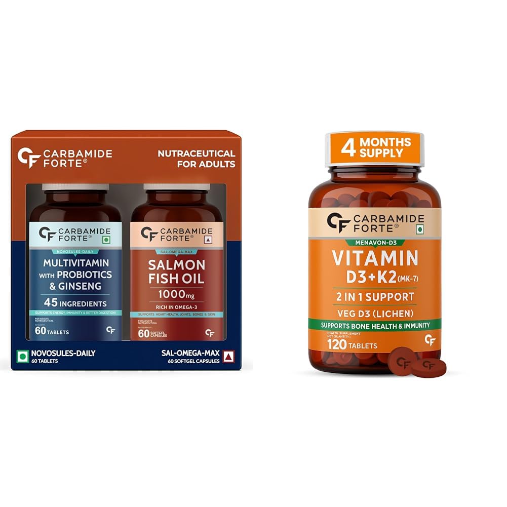 Carbamide Forte Multivitamin Tablet & Omega 3 fish oil capsules - 60 Tablets + 60 Softgel Capsules & Vitamin D tablets with Vitamin K2 MK7-120 Veg Tablets-image-21