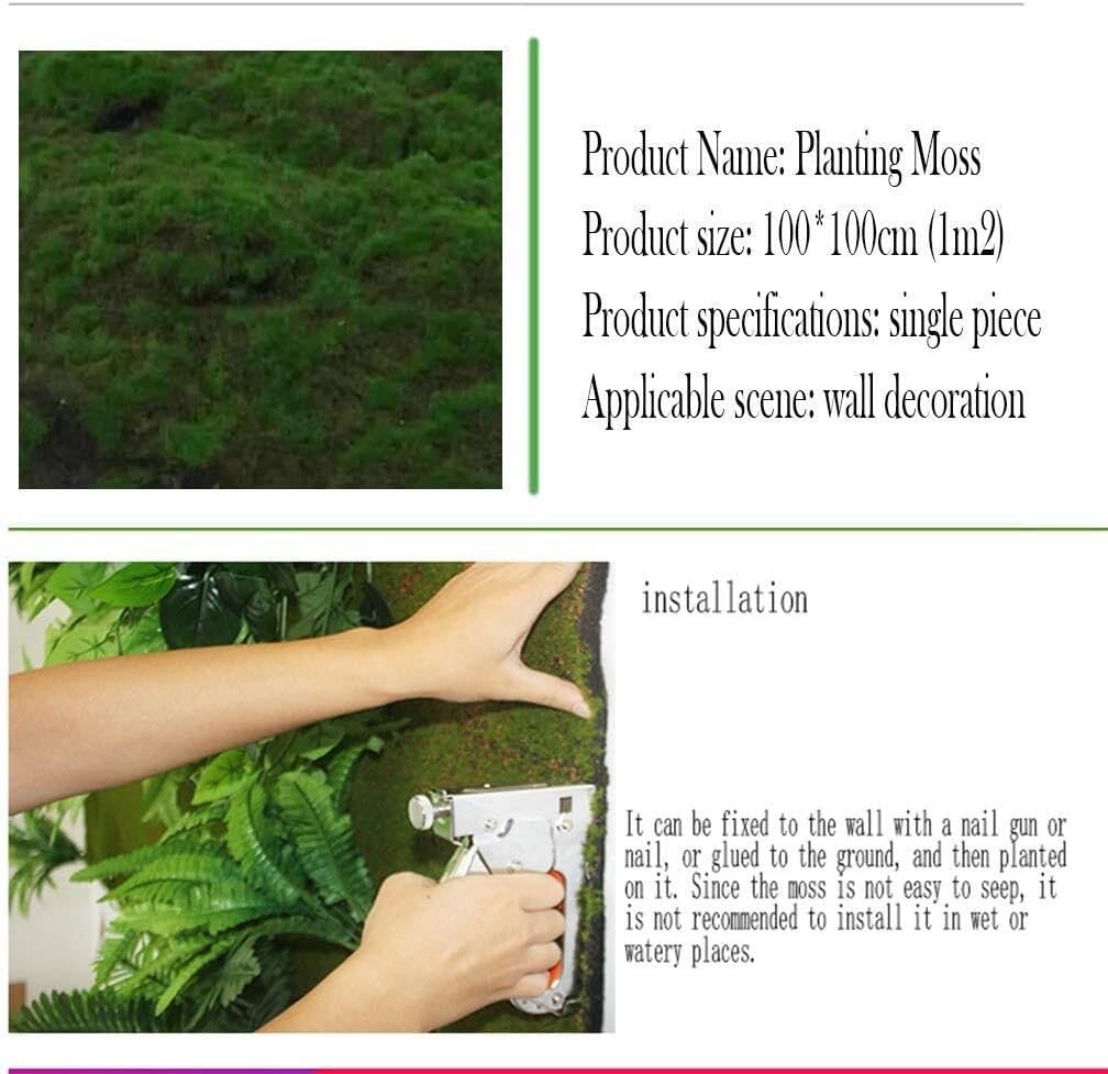 Artificial Moss Grass Mat - DIY Simulation Turf, 100x100cm, Non-Toxic Moss Area Rug for Home Decor, Wall & Floor (4-Pack)