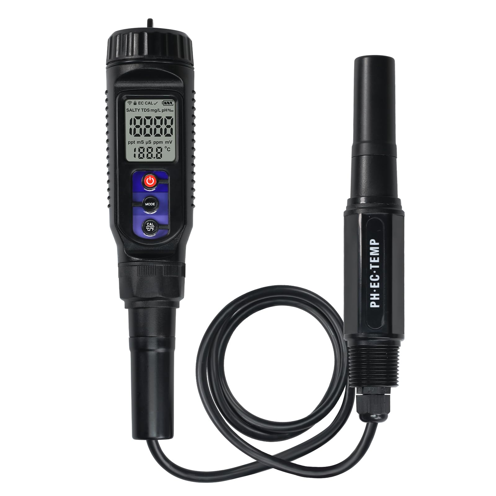 Multi Paramater 3 en 1 pH, EC, medidor de temperatura probador inteligente tipo IP65 impermeable calidad de agua sensor sonda kit de prueba de sonda para acuarios laboratorio hidropónico y medición de