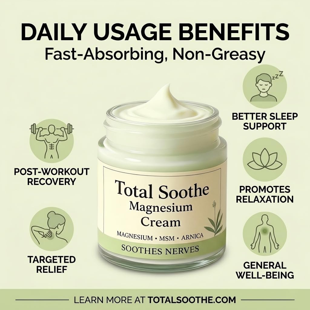 Total Relief Soothing Magnesium Cream for Muscle Comfort, Nerve Relief Cream with MSM,Arnica,Non-Greasy Topical,Fast Absorbing,Joint Relief(2)