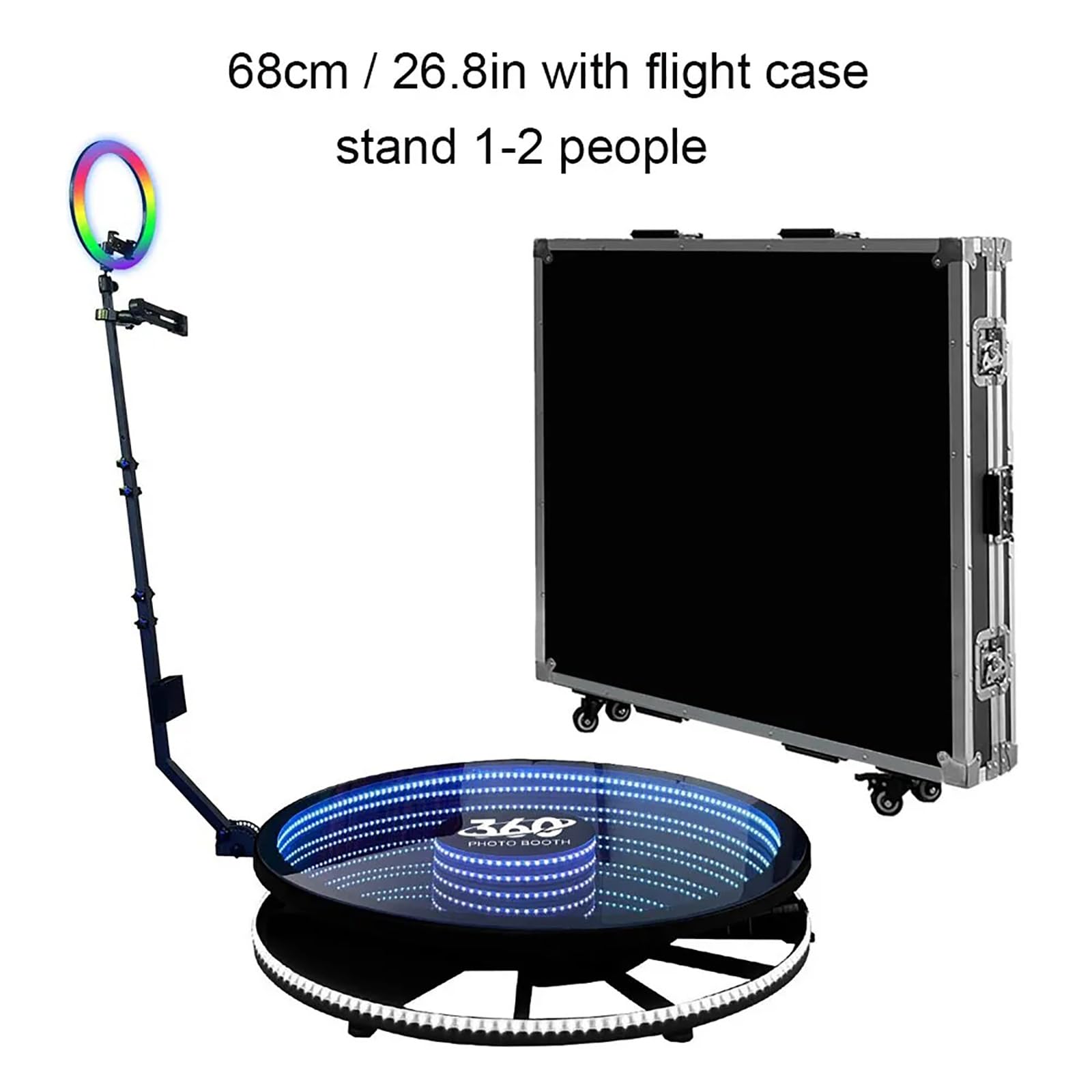 Photo Booth 360 con piattaforma per selfie, APP e telecomando, luce ad anello RGB, rallentatore automatico, cabina video rotante con custodia per matrimoni ed eventi
