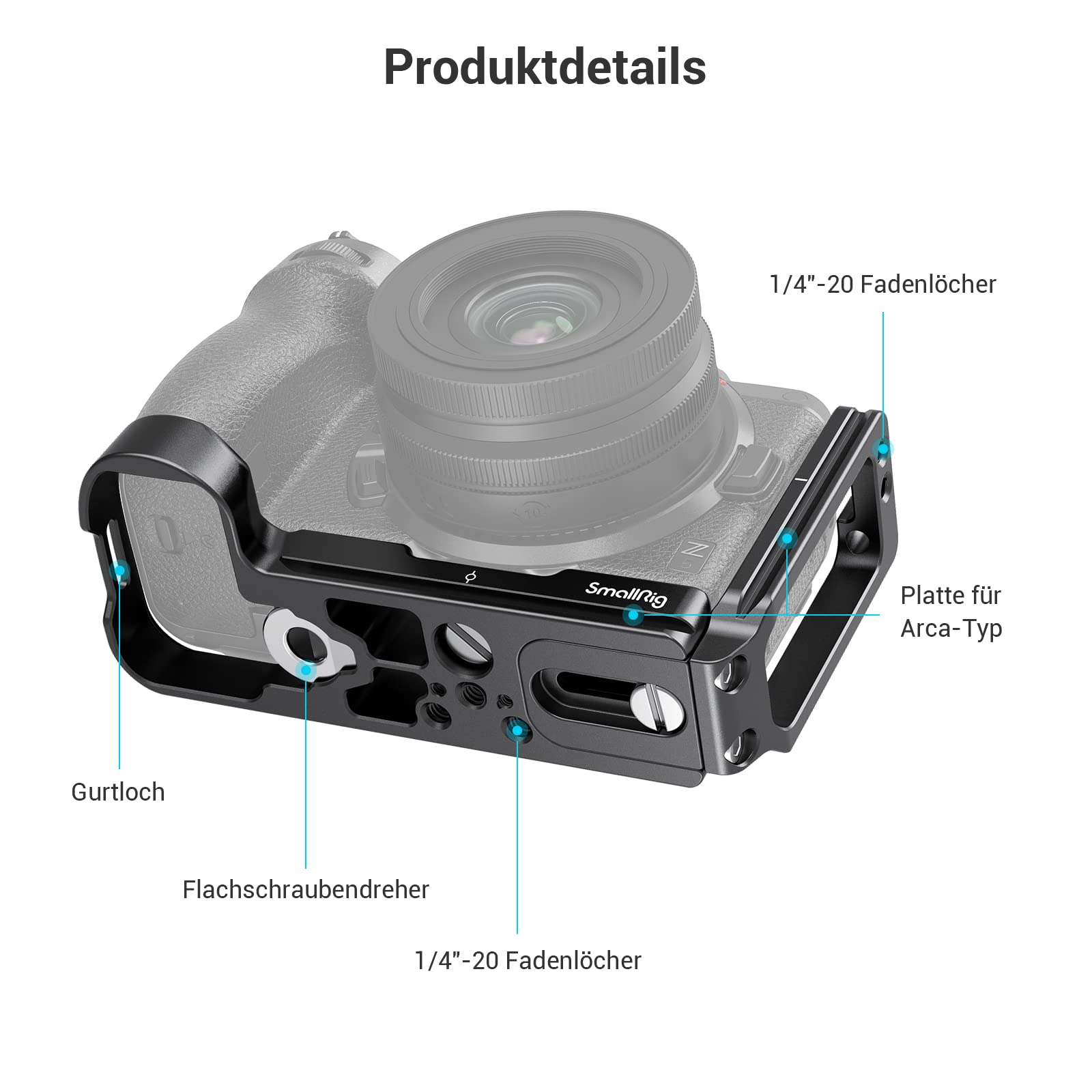 SMALLRIG L Bracket L Winkel für Nikon Z5 / Z6 / Z7 / Z6II / Z7II Kamera, Flexible Seitenplatte, 1/4"-20 Gewindebohrungen - 2947