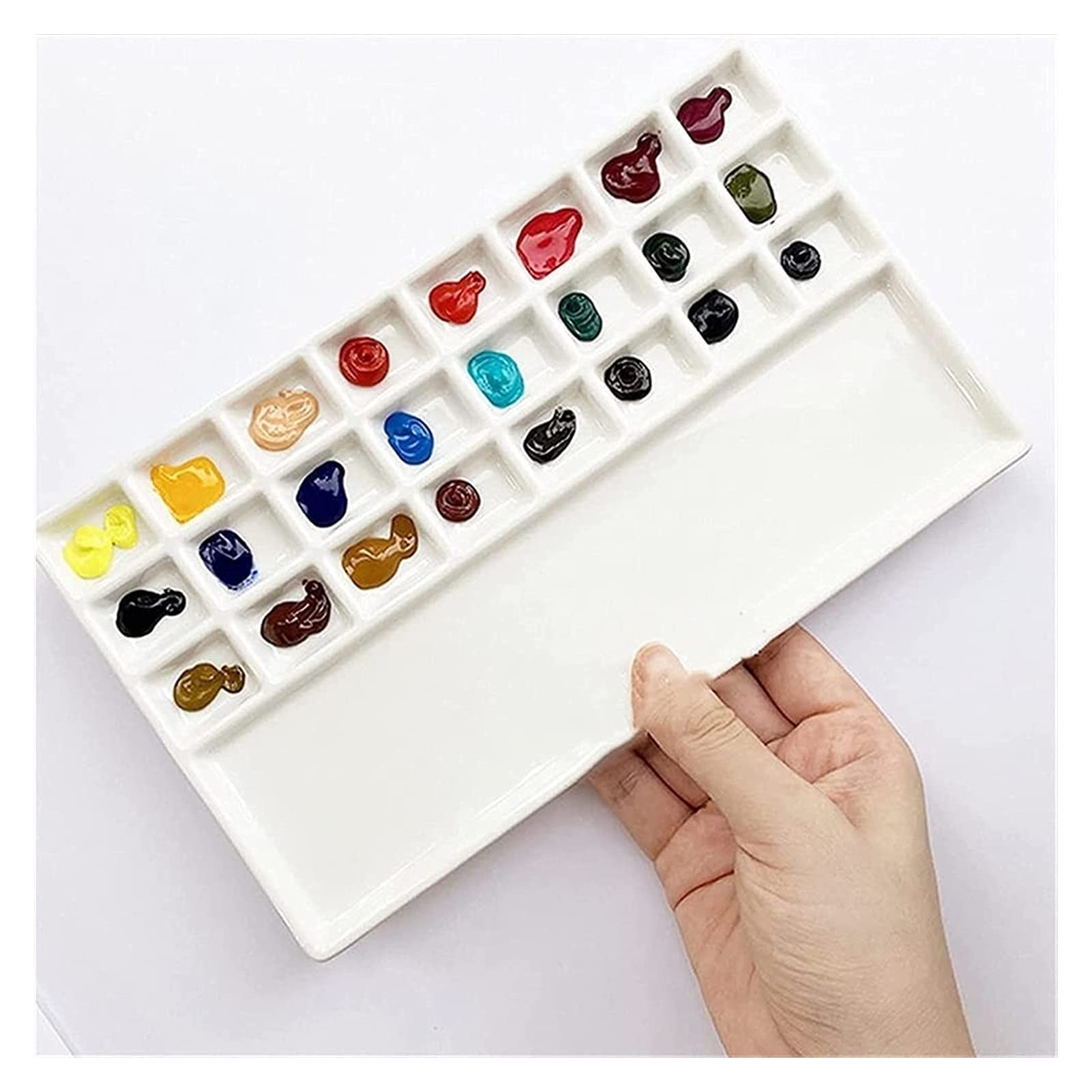 Paleta de Pintura de Artista de cerámica, Bandeja de Mezcla de cerámica de Pintura Gouache de Acuarela, Rectangular