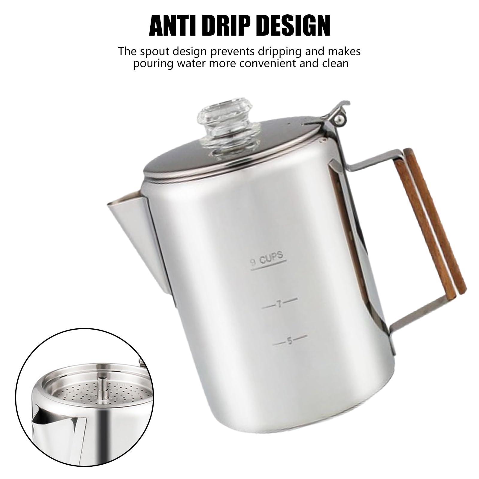 Caffettiera in acciaio inox con scaletta grande capacità caffettiere per campeggio e uso domestico 9 tazze capacità percolatore