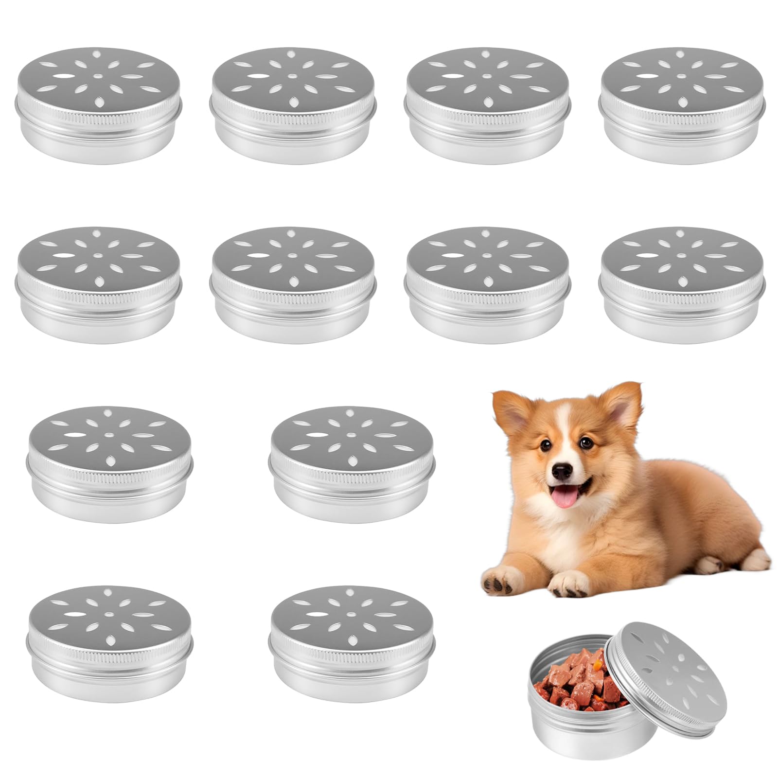 Lot de 12 boîtes de parfum pour chien - Rondes - En métal - Avec trous d'aération - Pour l'entraînement du parfum du chien - Récipient rond en métal - Accessoires d'entraînement pour améliorer