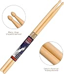 MUSO Bâtons à tambour premium - Bois Hickory Amérique durable et de haute qualité avec poignée en caoutchouc antidérapant, idéal pour les drummers de tous niveaux, parfait pour les tambours, la percussion et la pratique – 5A, 7A, 5B (5A-2pack)