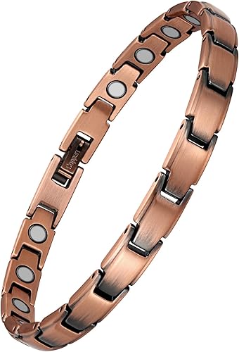 WELMAG WM Pulseras magnéticas de cobre puro para mujer, diseño clásico, ultra fuerte, terapia magnética, pulsera sólida adecuada para cualquier