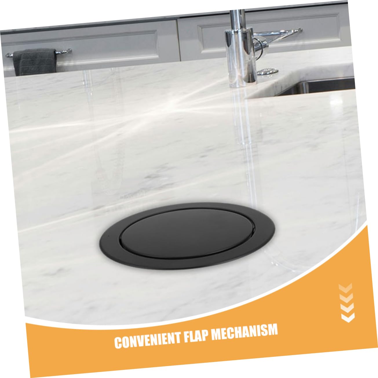 Tapa de Bote de Basura Empotrada Redonda de Acero Inoxidable | Pack de 2 Unidades, Negro, Montaje Integrado, Mecanismo Abatible Silencioso, Diseño Moderno para Hogar y Cocina